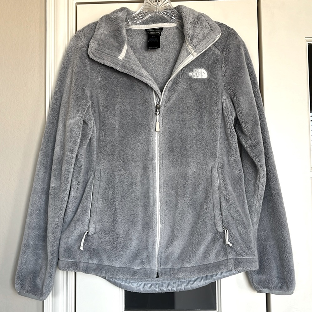 The North Face Osito Jacket Small Gray Cream Zip-Up Zip Close Pockets